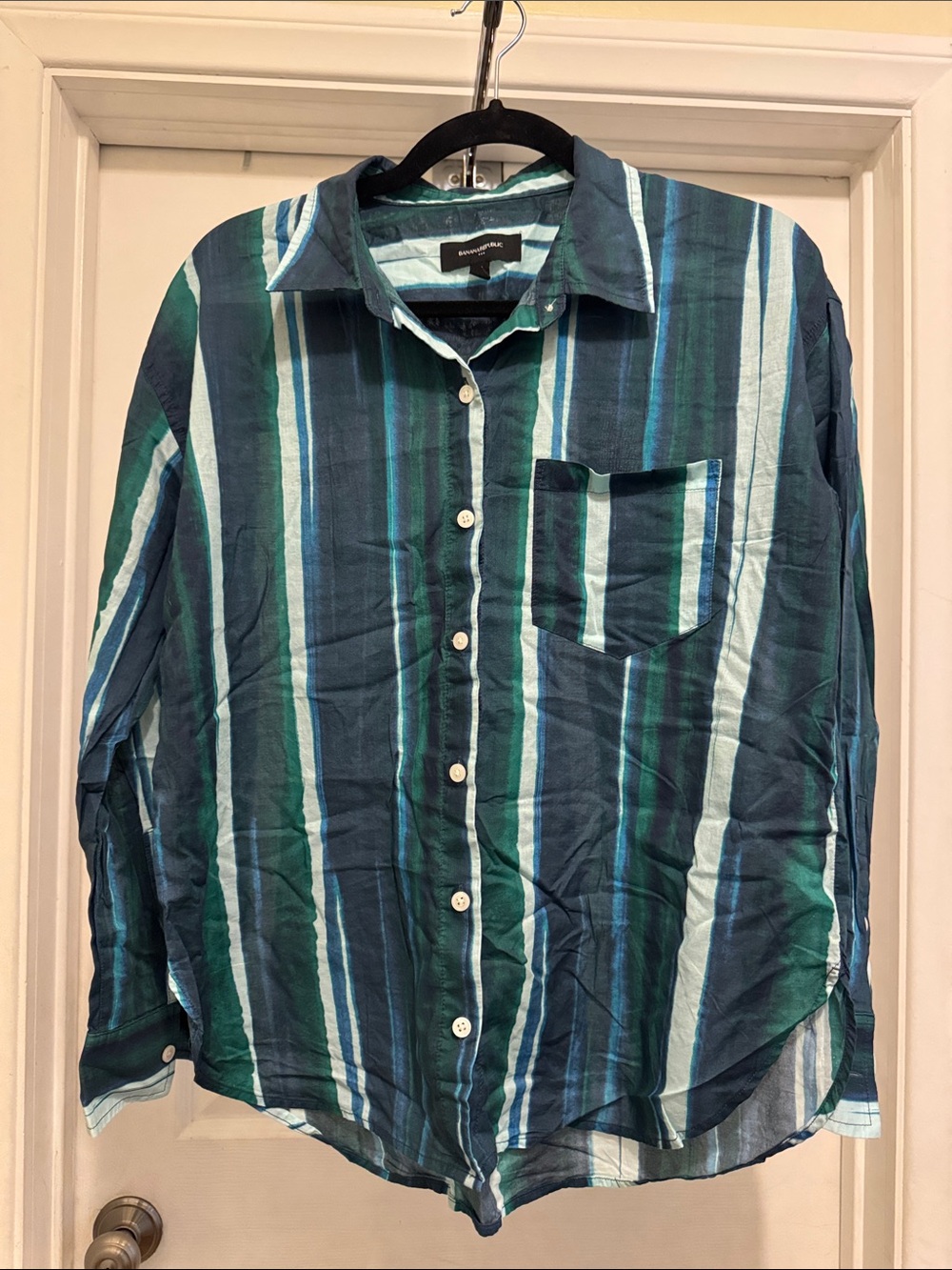 Banana Republic Striped Shirt in Teal, Navy & Light Blue